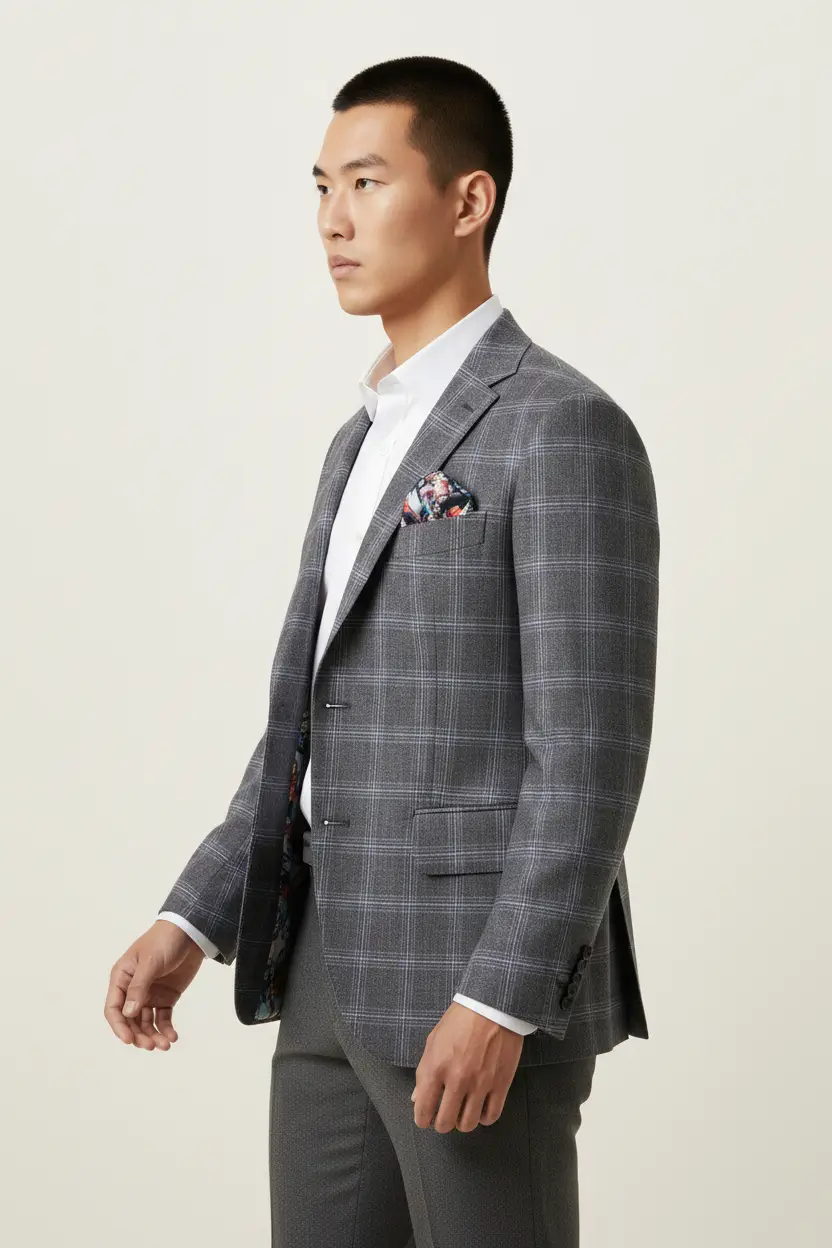 Men's Gray Check Jacket Blazer/Sports Coat Image 2