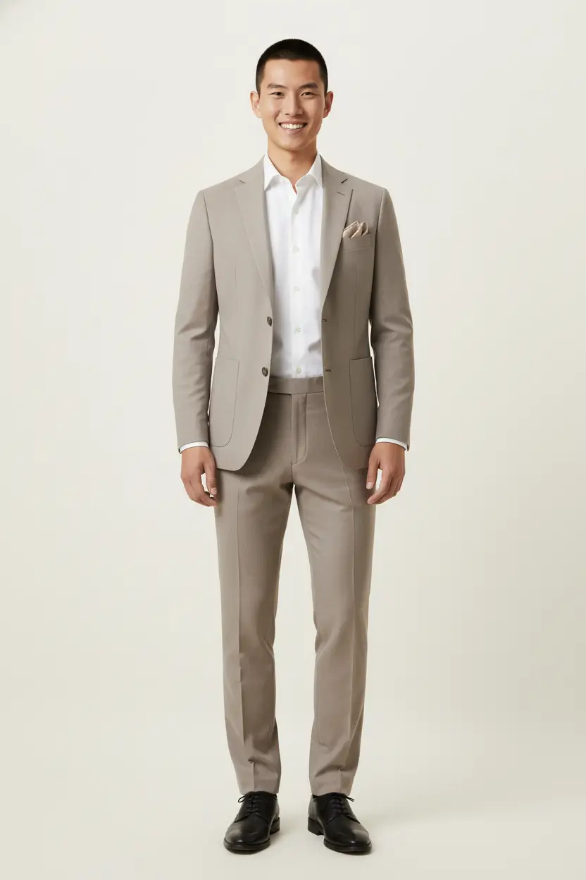 Men's Taupe Slim Fit Notch Lapel Suit