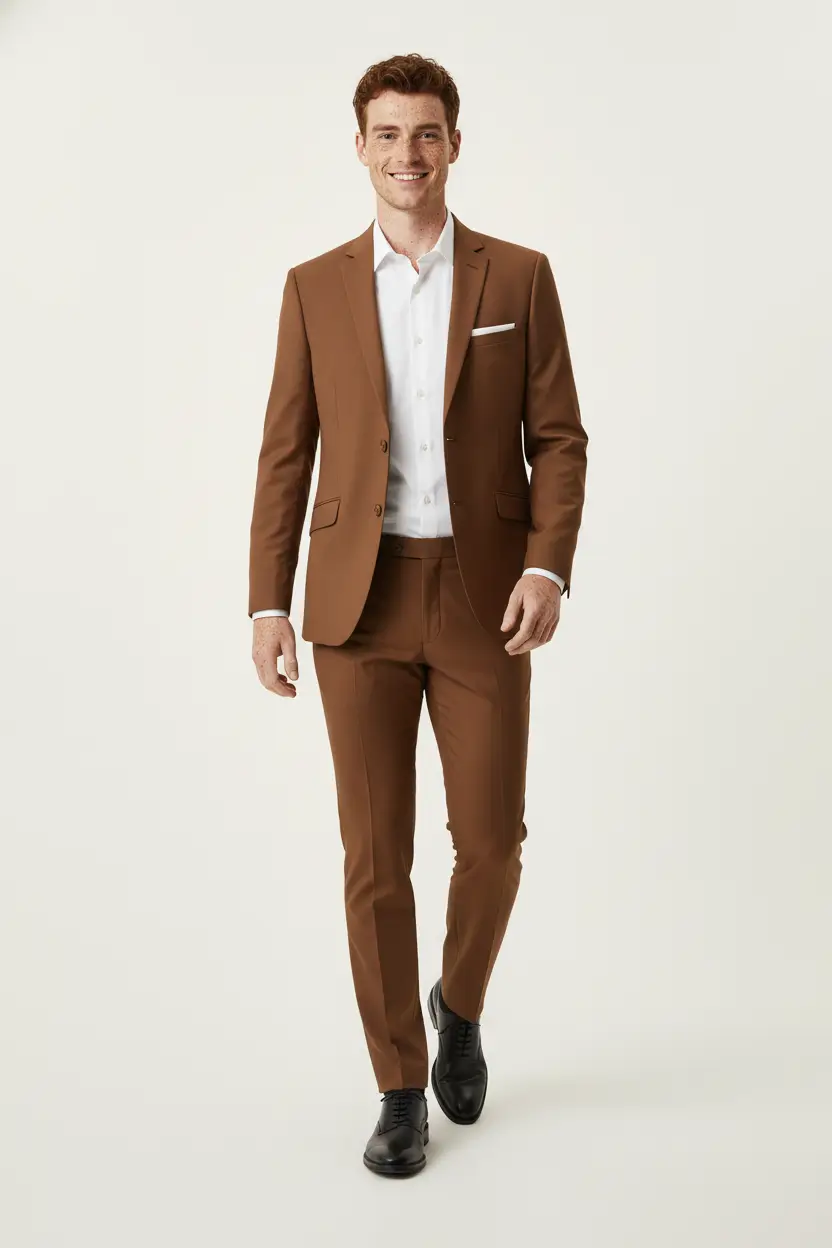 Men's Terracotta/Caramel Suit Slim Fit Image 1