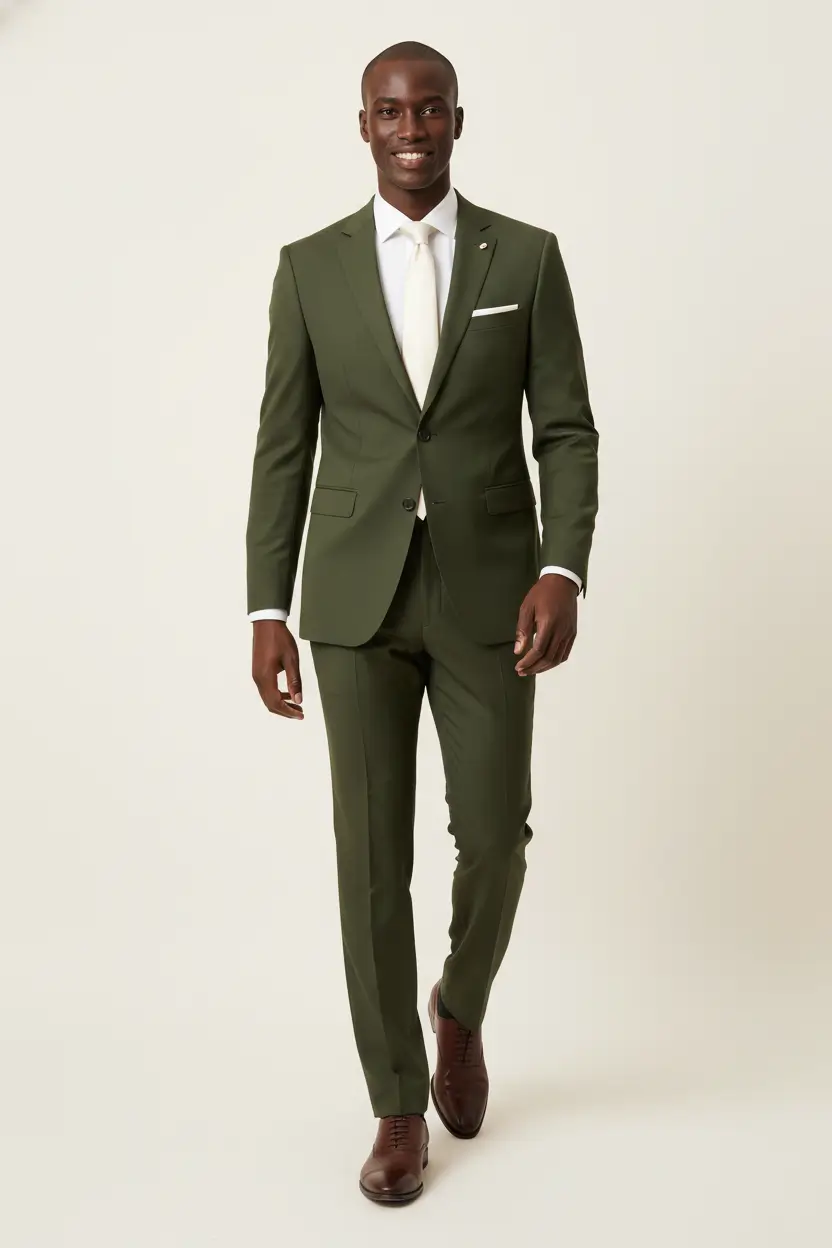 Men's Olive Slim Suit Image 1