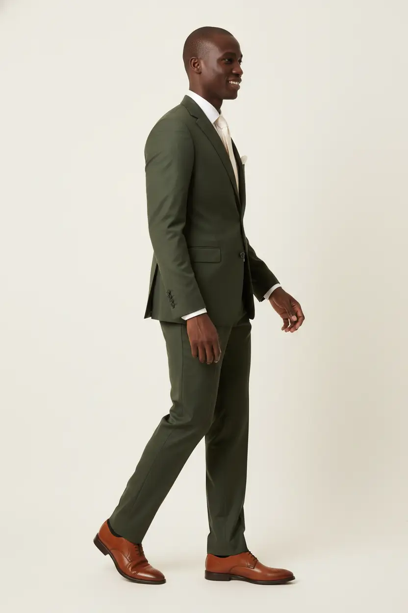 Men's Olive Slim Suit Image 2