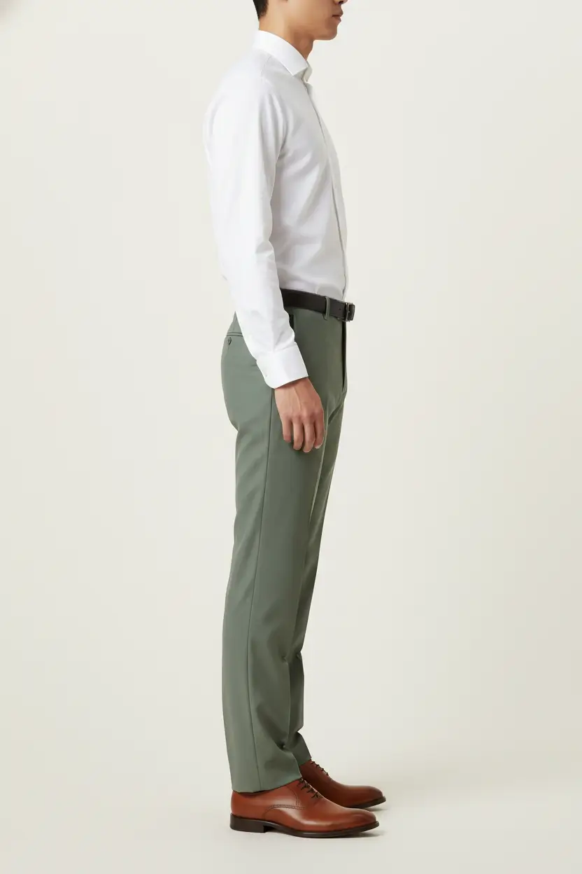 MENS SAGE GREEN CLASSIC/SLIM NOPLEAT PANTS Image 2