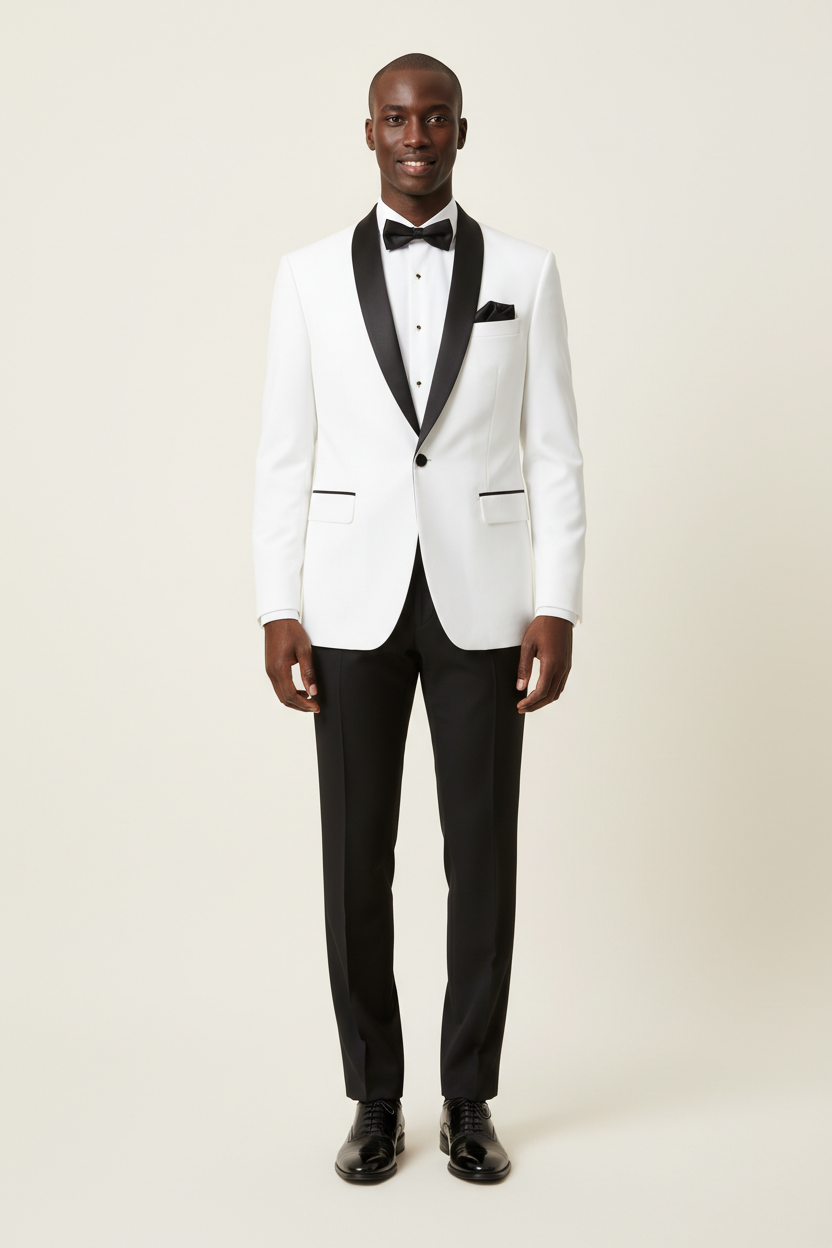 Men's White Tuxedo Slim Fit Shawl Lapel Image 1