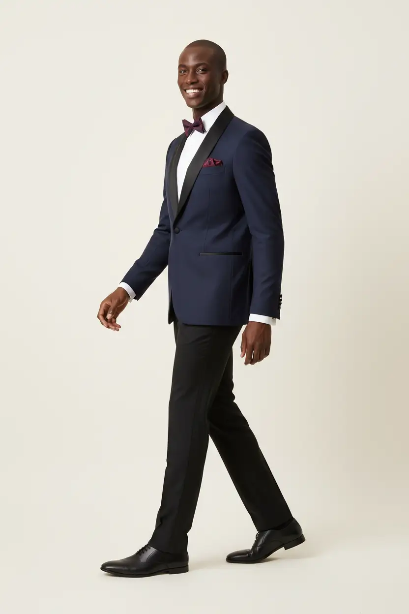 Men's Ink Blue Tuxedo Black Satin Peak Lapel Image 2