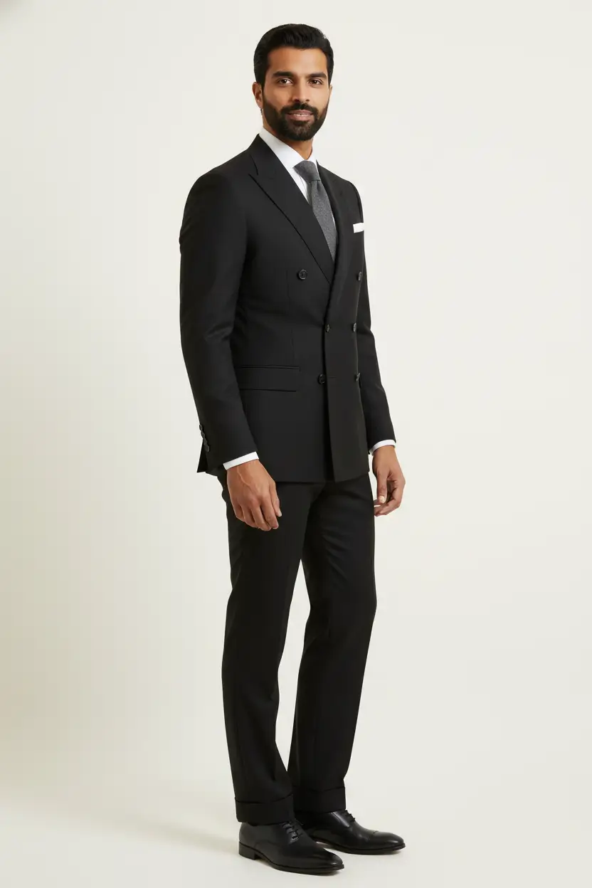 Men's Black Slim Fit Double Breasted Suit Image 2