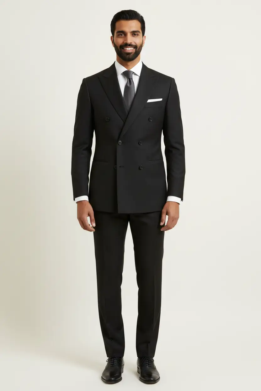 Men's Black Slim Fit Double Breasted Suit Image 1