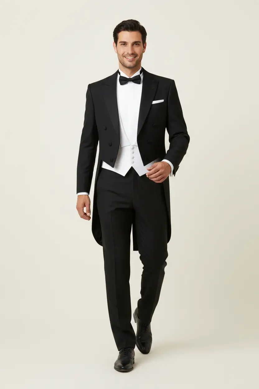 Men's Black Tail Tuxedo Satin Peak Lapel Image 1