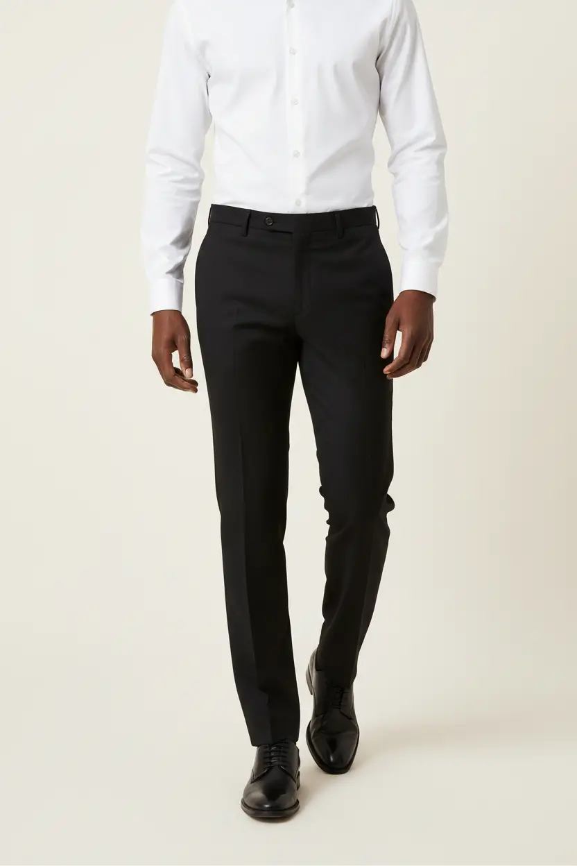 Men's Black Classic Fit Nopleat Pants Adjust Waist Band Image 1