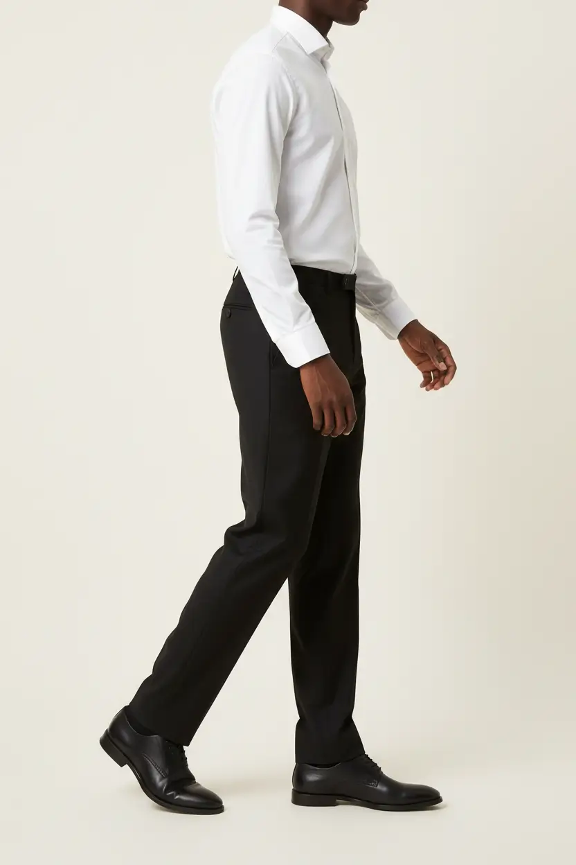 Men's Black Classic Fit Nopleat Pants Adjust Waist Band Image 2