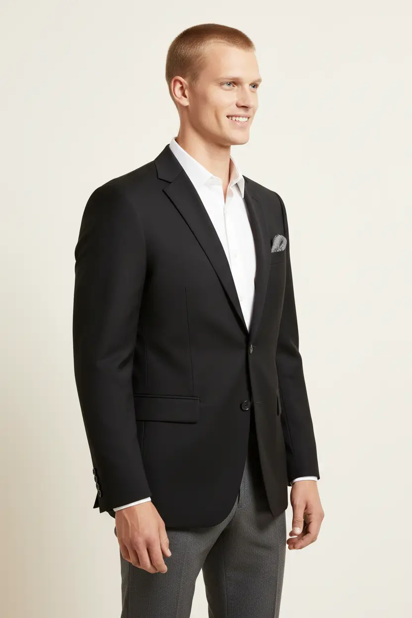 Men's Solid Black Jacket Blazer/Sport Coat Image 2