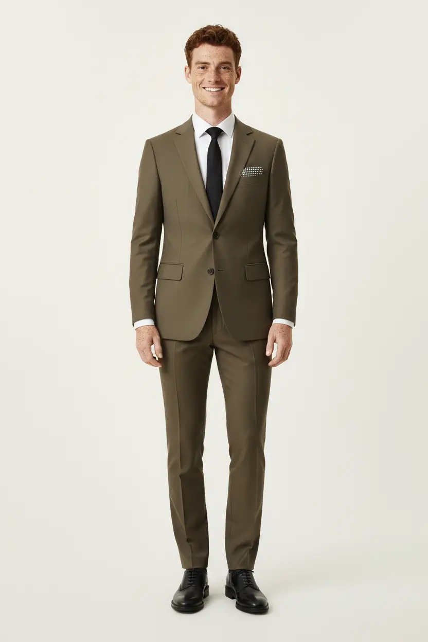Men's Olive/Brown Suit Slim Fit Image 1