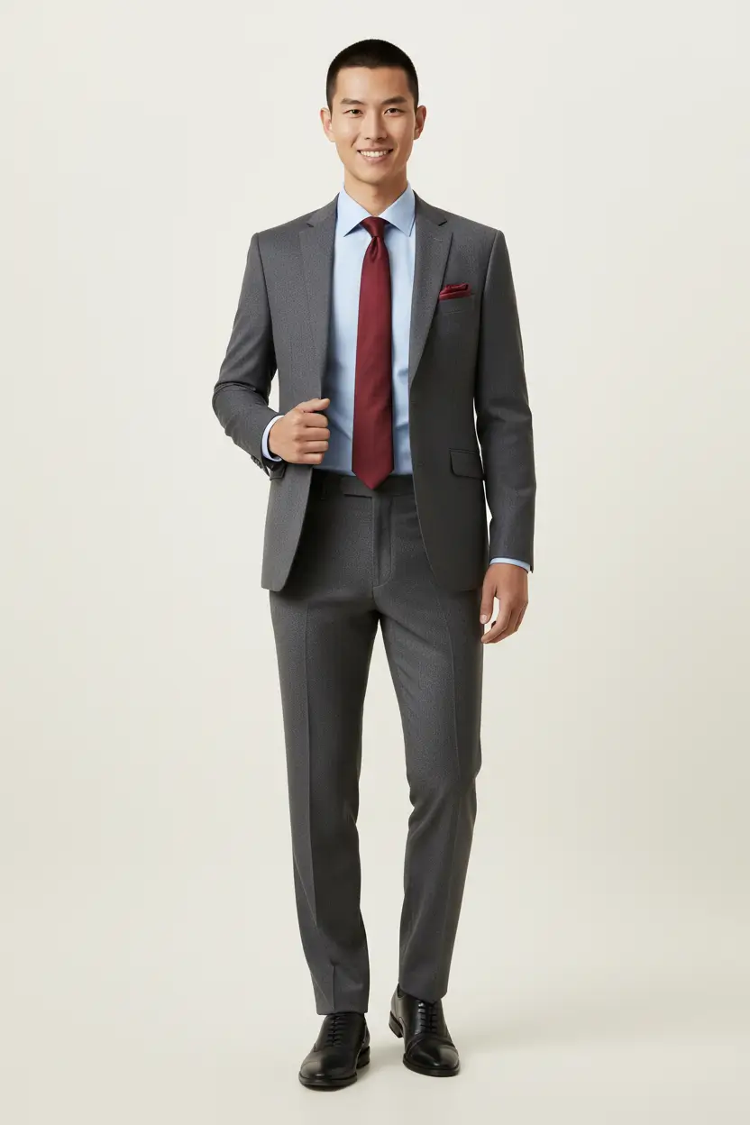 Men's Medium Gray Suit Notch Lapel 2-Button