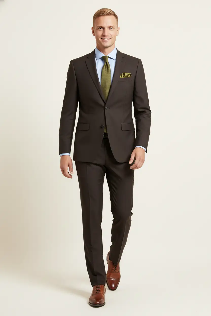 Men's Chocolate Brown Suit Image 1