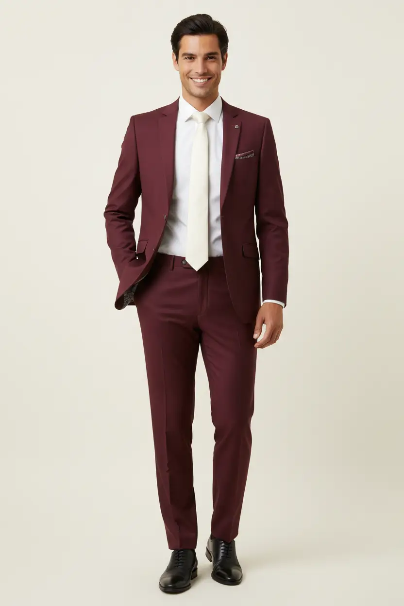 Men's Burgundy Suit Image 1