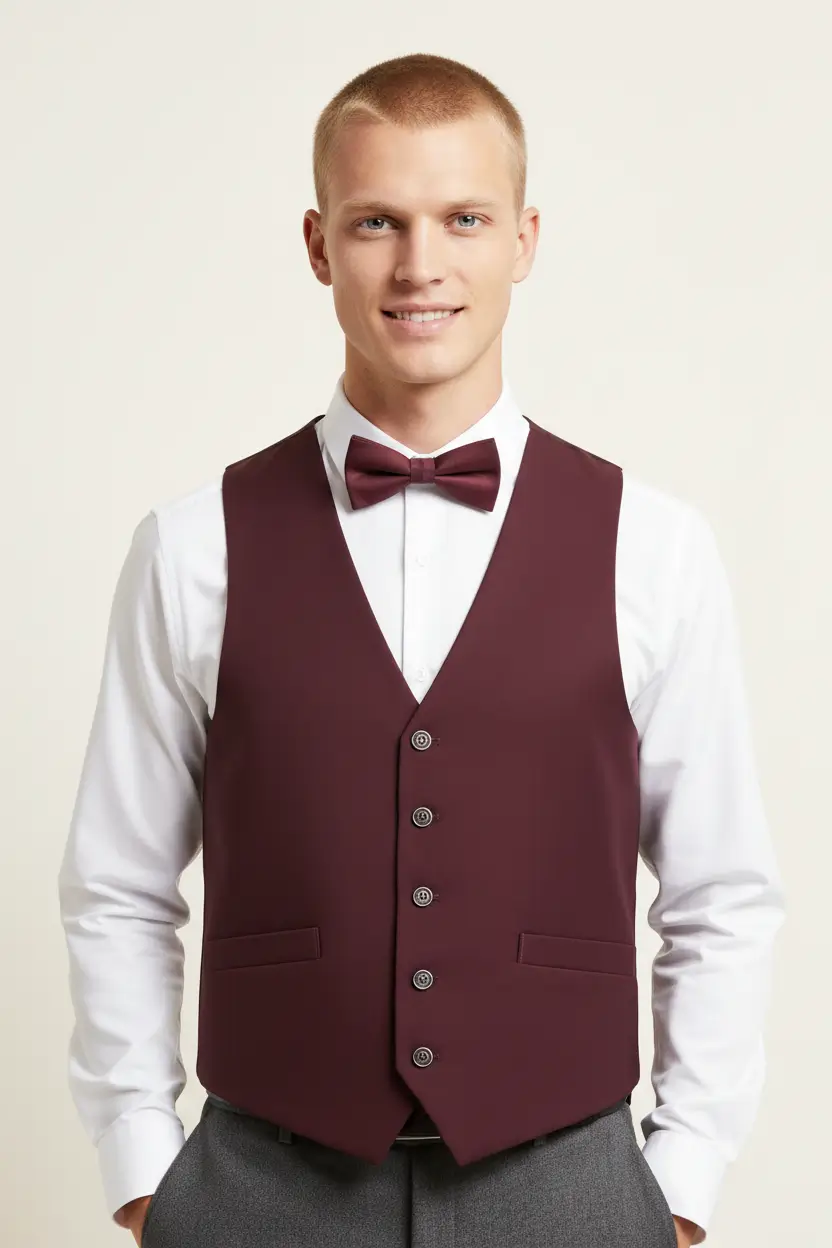 Men's Burgundy Vest Classic Fit with Notch Lapel