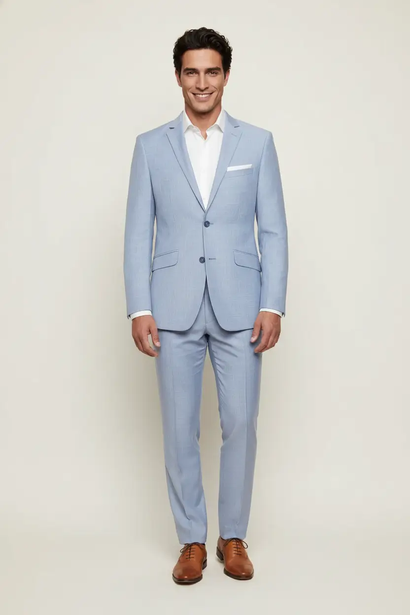 Men's Linen-Look Light Blue Suit