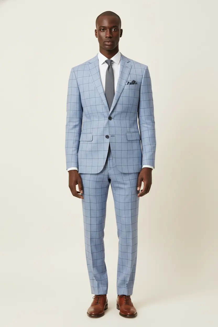 Blue Plaid Italian Wool Suit ONLINE EXLUSIVE BUNDLE (Shirt,Tie,Pocket Silk,& Socks Included) Image 1