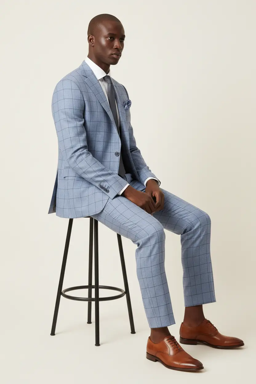 Blue Plaid Italian Wool Suit ONLINE EXLUSIVE BUNDLE (Shirt,Tie,Pocket Silk,& Socks Included) Image 2