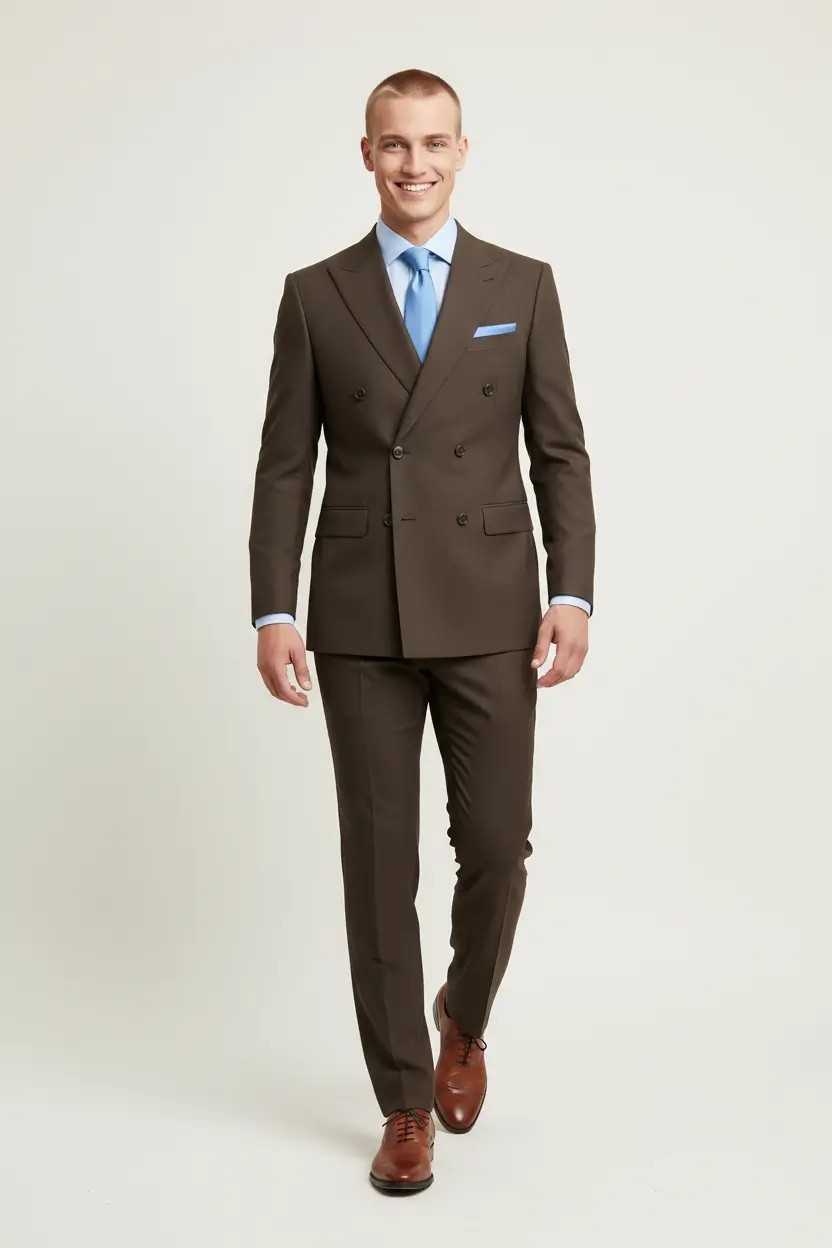Men's Brown Double Breasted Suit Modern Fit