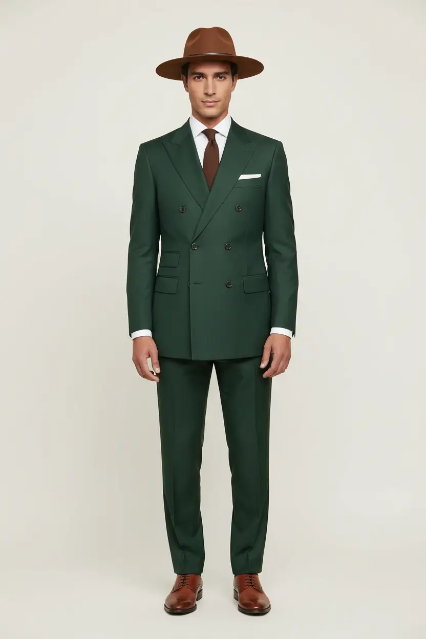 Men's Green Double Breasted Suit Modern Fit