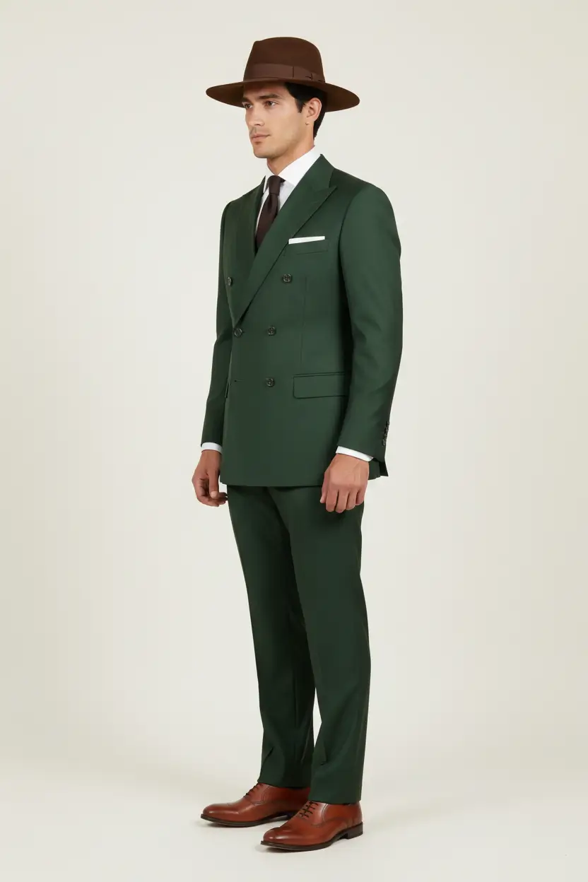 Men's Green Double Breasted Suit Modern Fit Image 2