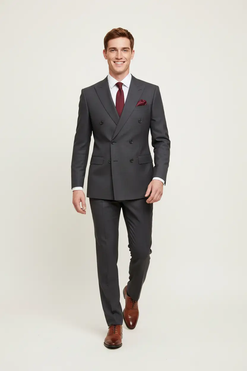 Men's Gray Double Breasted Suit Modern Fit