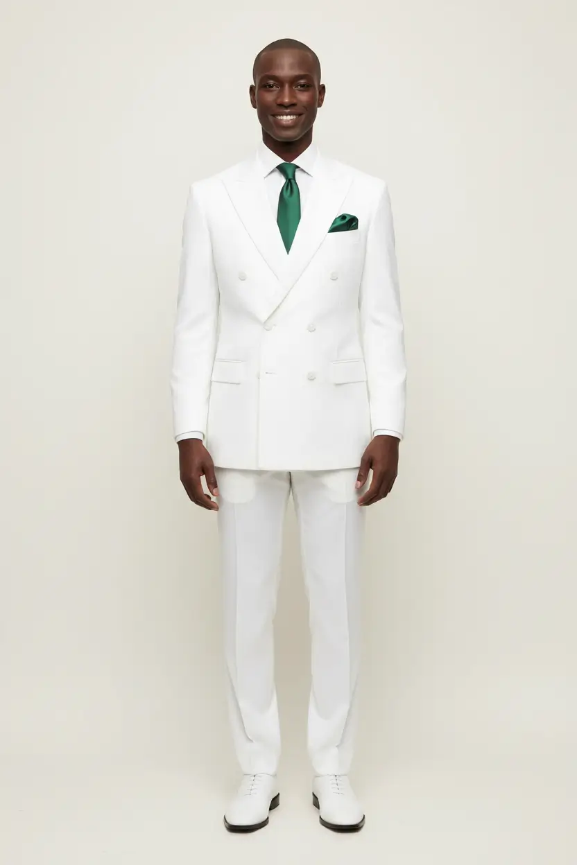 Men's White Double Breasted Suit  Modern Fit