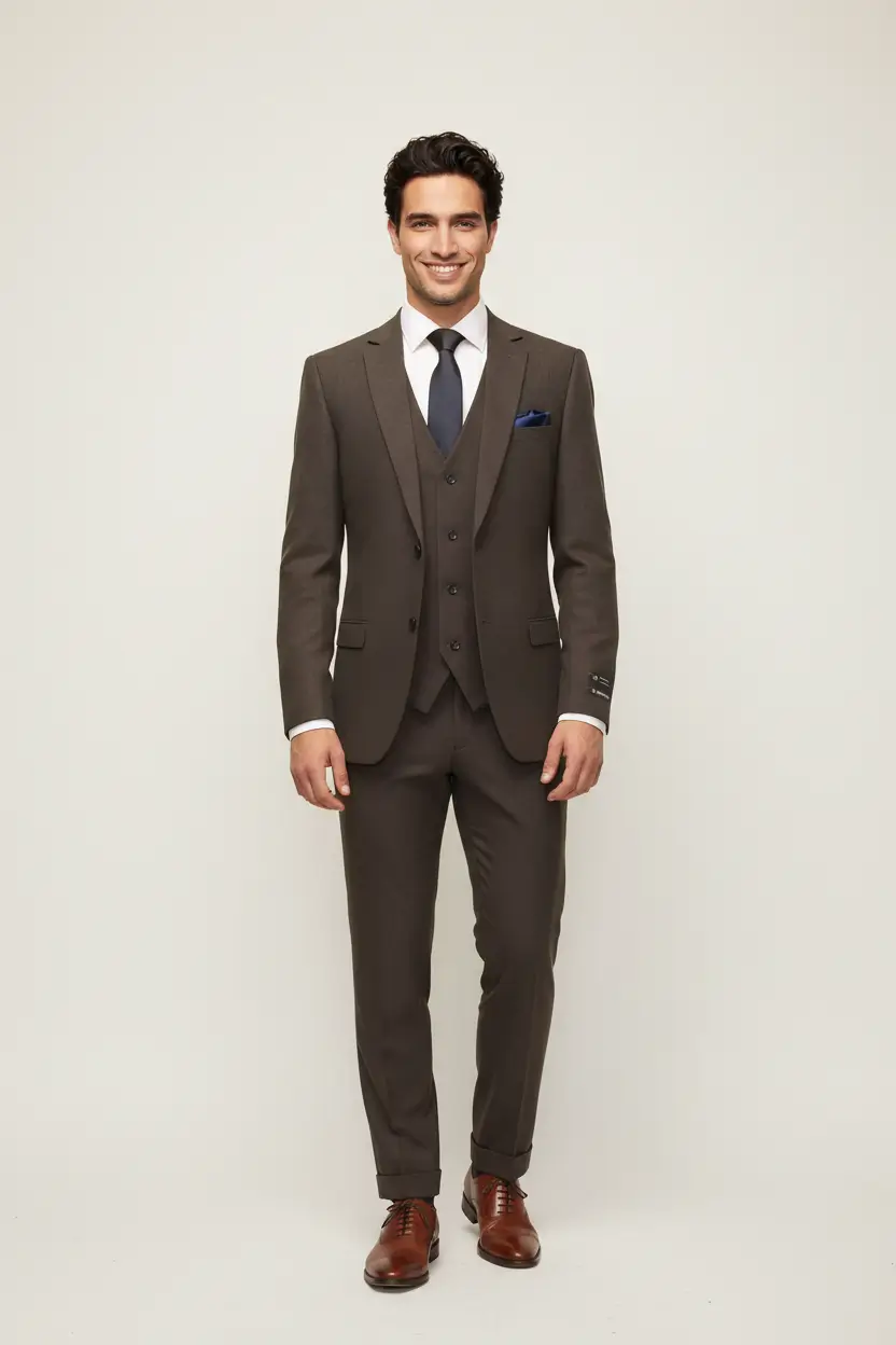 Men's Brown Suit Single Breasted Two Button