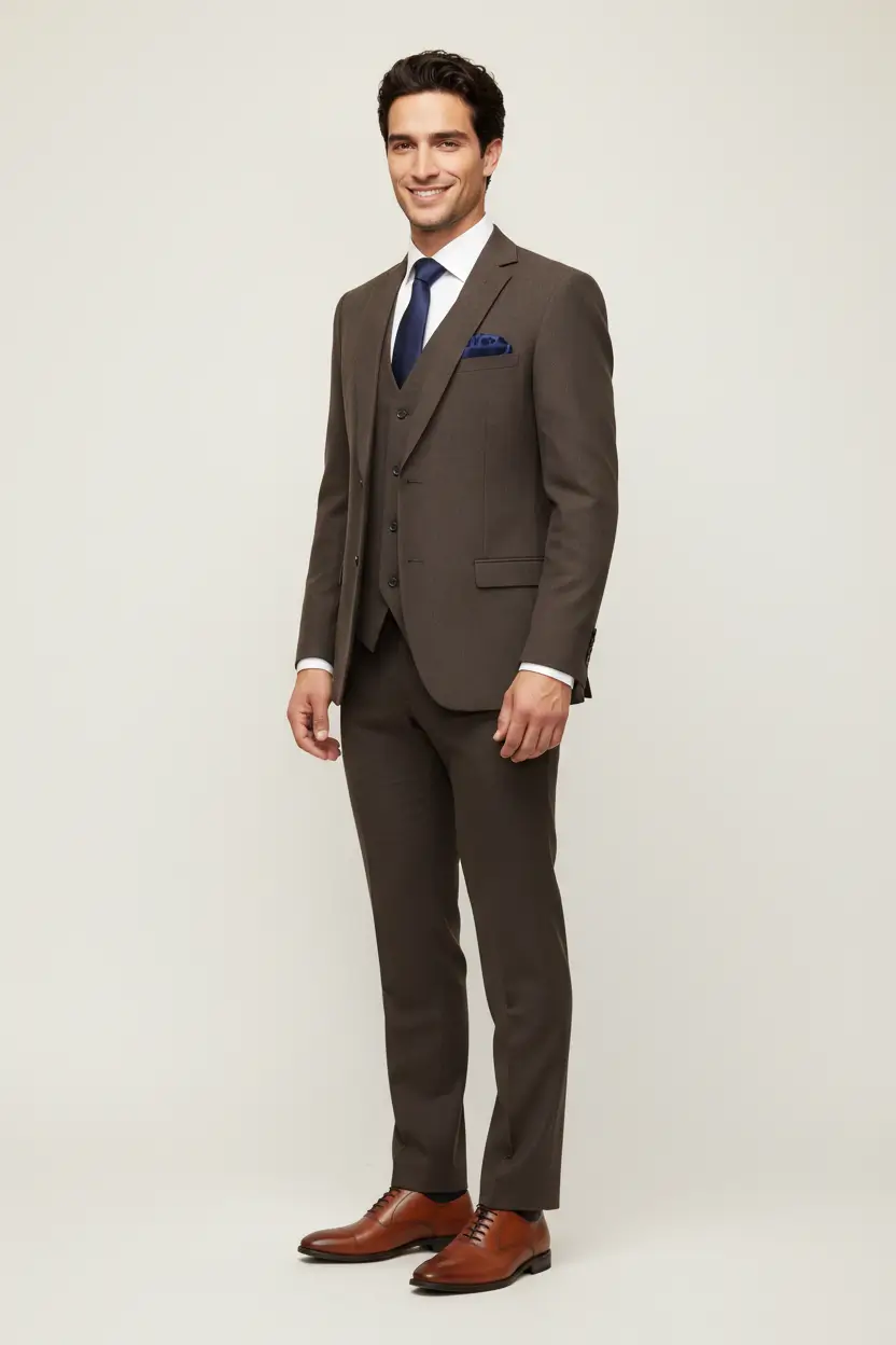 Men's Brown Suit Single Breasted Two Button Image 2