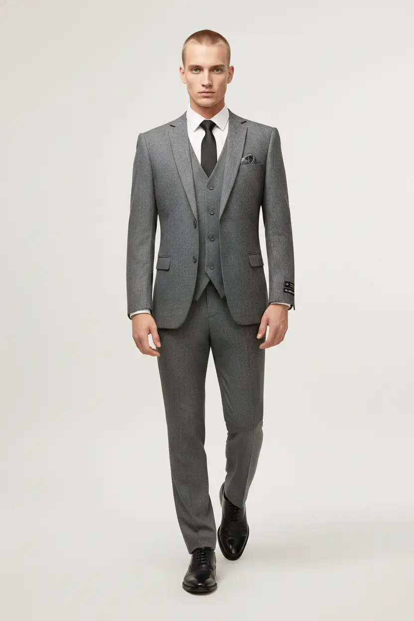 Men's Tweed Gray Vested Suit