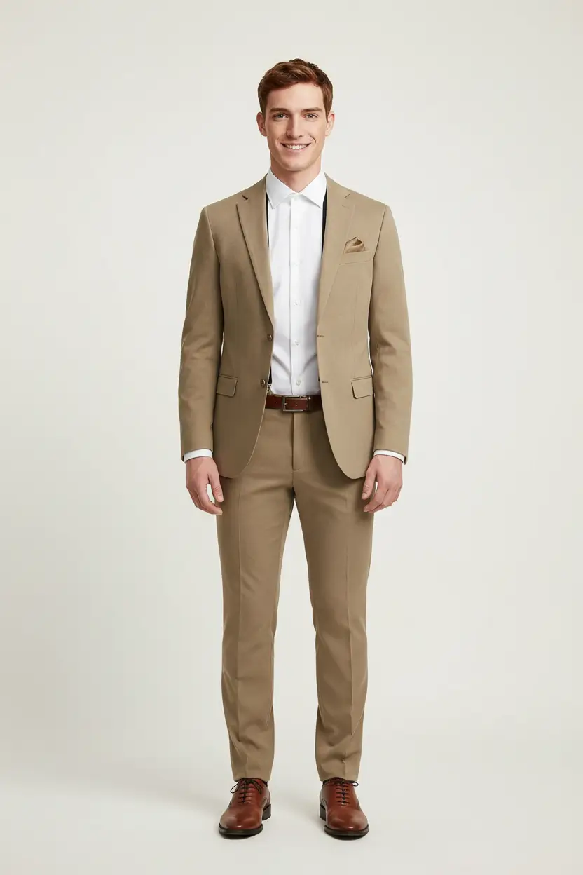 Men's Light Brown Camel Suit Image 1