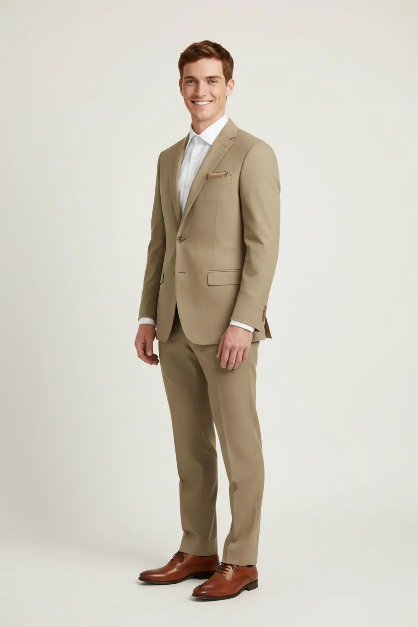 Men's Light Brown Camel Suit Image 2