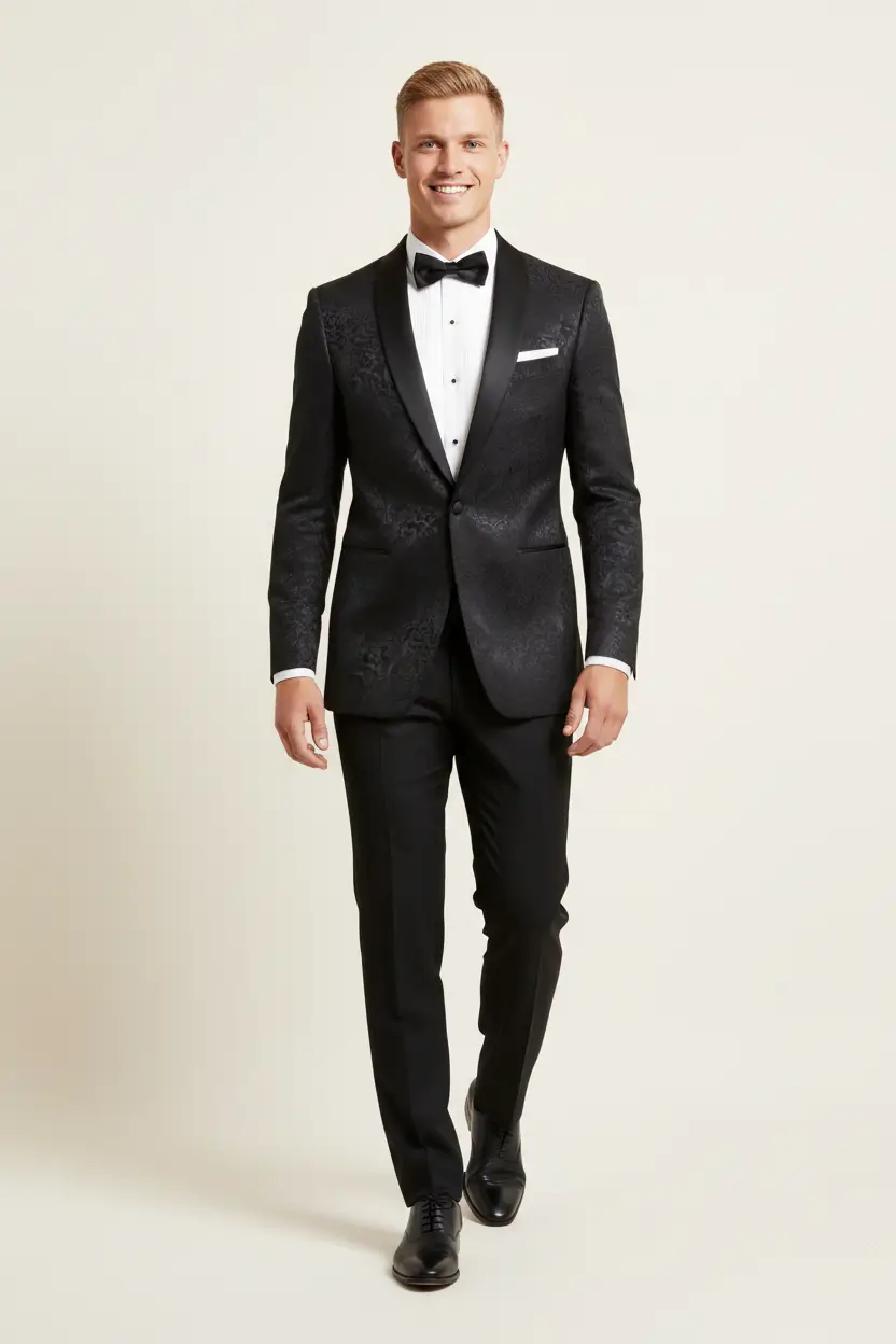 Men's Black Tuxedo Paisley Shawl Lapel 2-Button