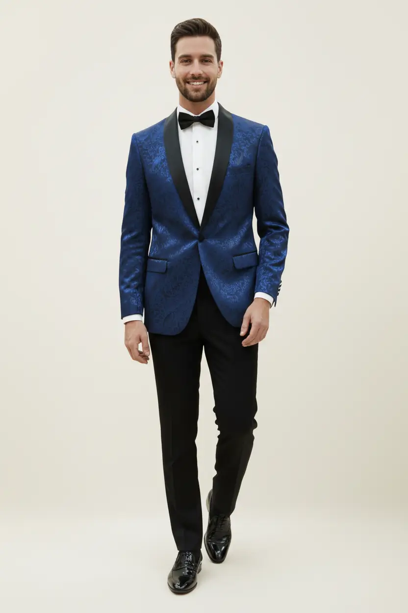 Men's Royal Blue Tuxedo Shawl Lapel Paisley Image 1
