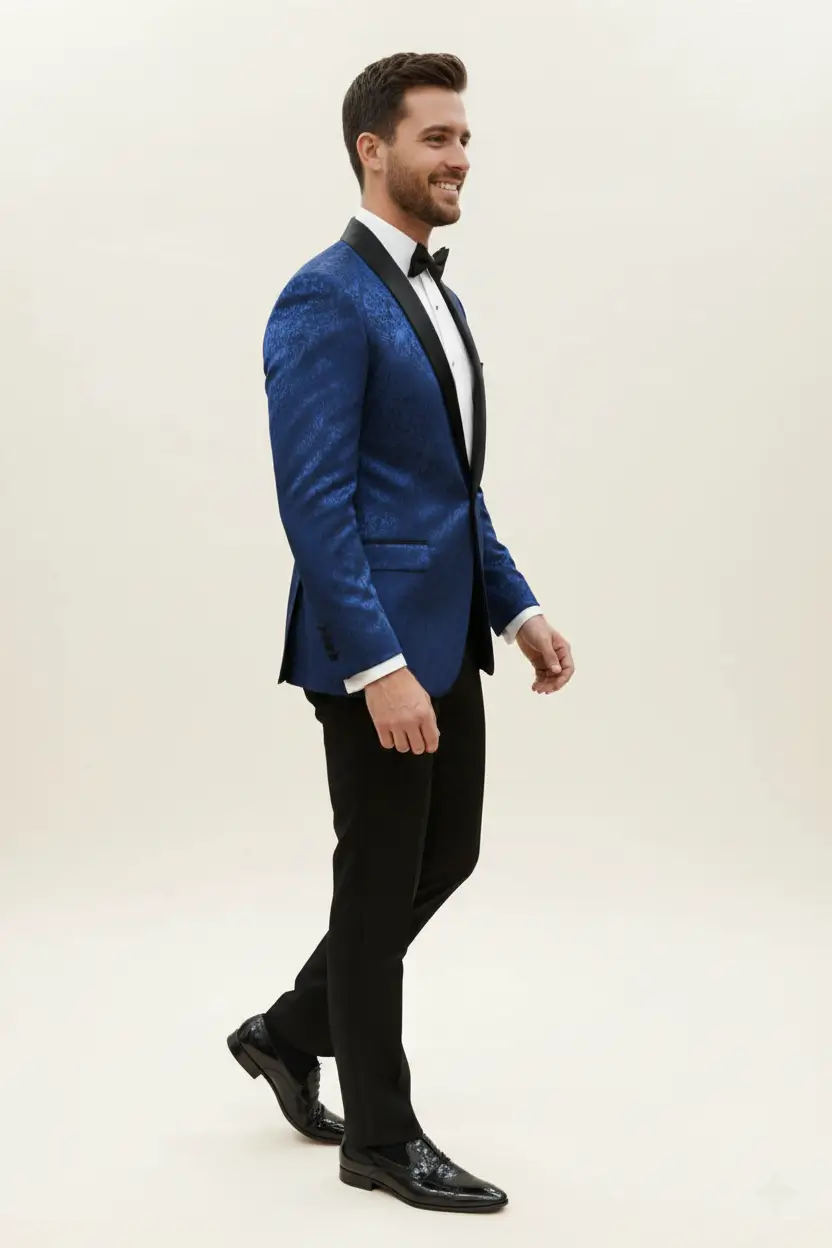 Men's Royal Blue Tuxedo Shawl Lapel Paisley Image 2