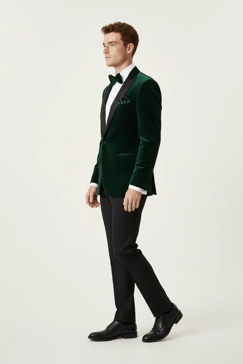 Men's Green Tuxedo Velvet Shawl Lapel Image 2