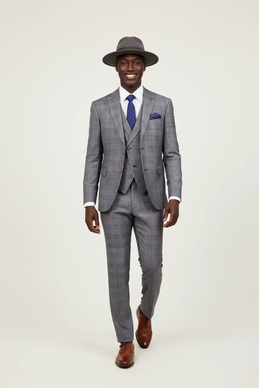 Men's Gray Check Patern Suit Modern Fit