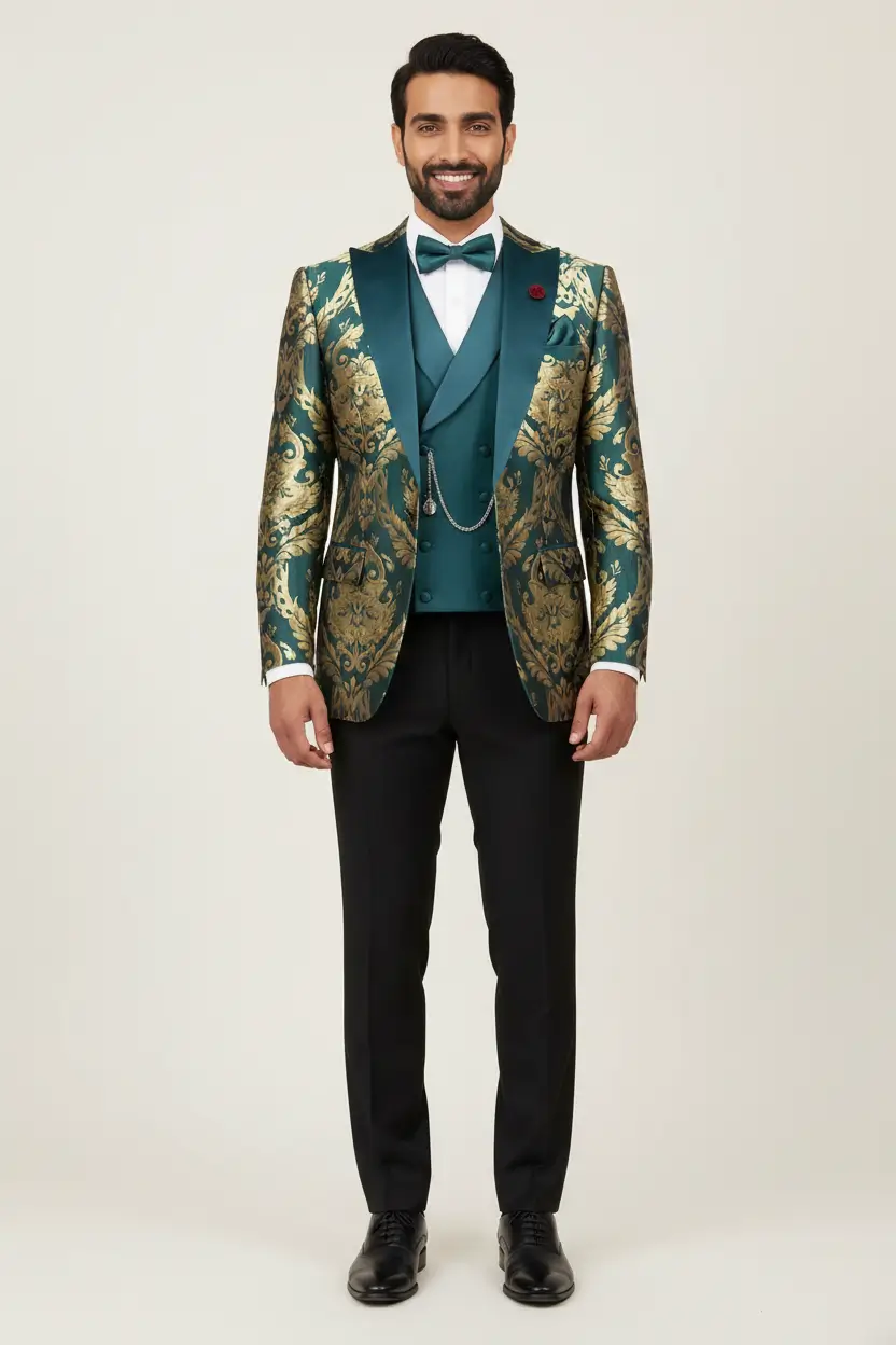 Men's Emerald Tuxedo Luxurious Jacquard Image 1