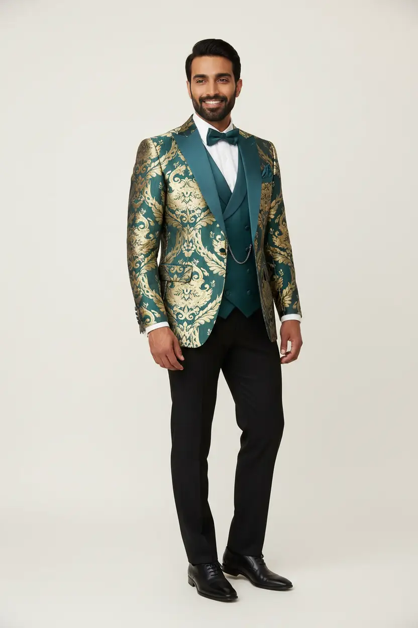 Men's Emerald Tuxedo Luxurious Jacquard Image 2