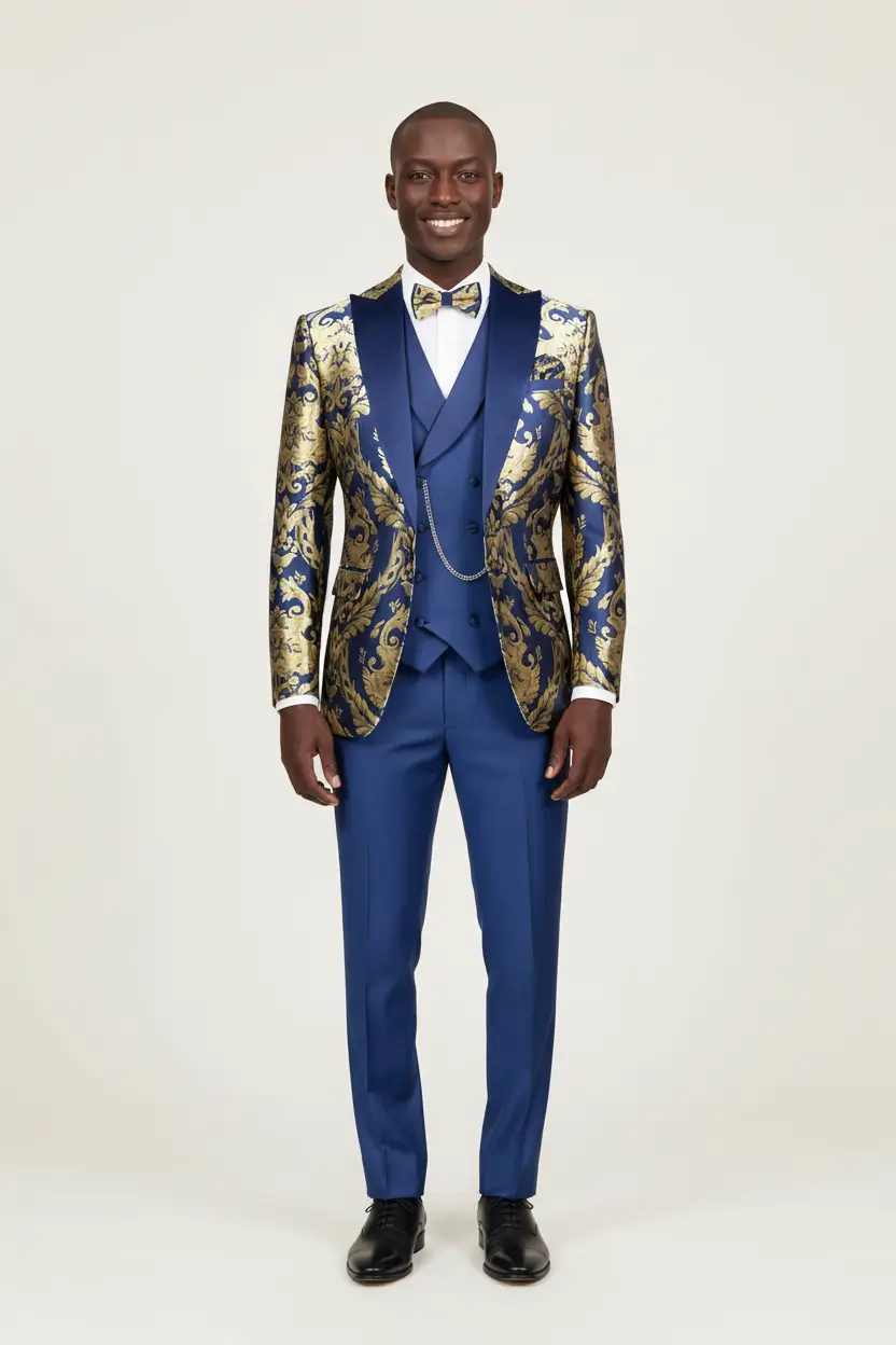 Men's Navy Tuxedo Luxurious Jacquard Pattern