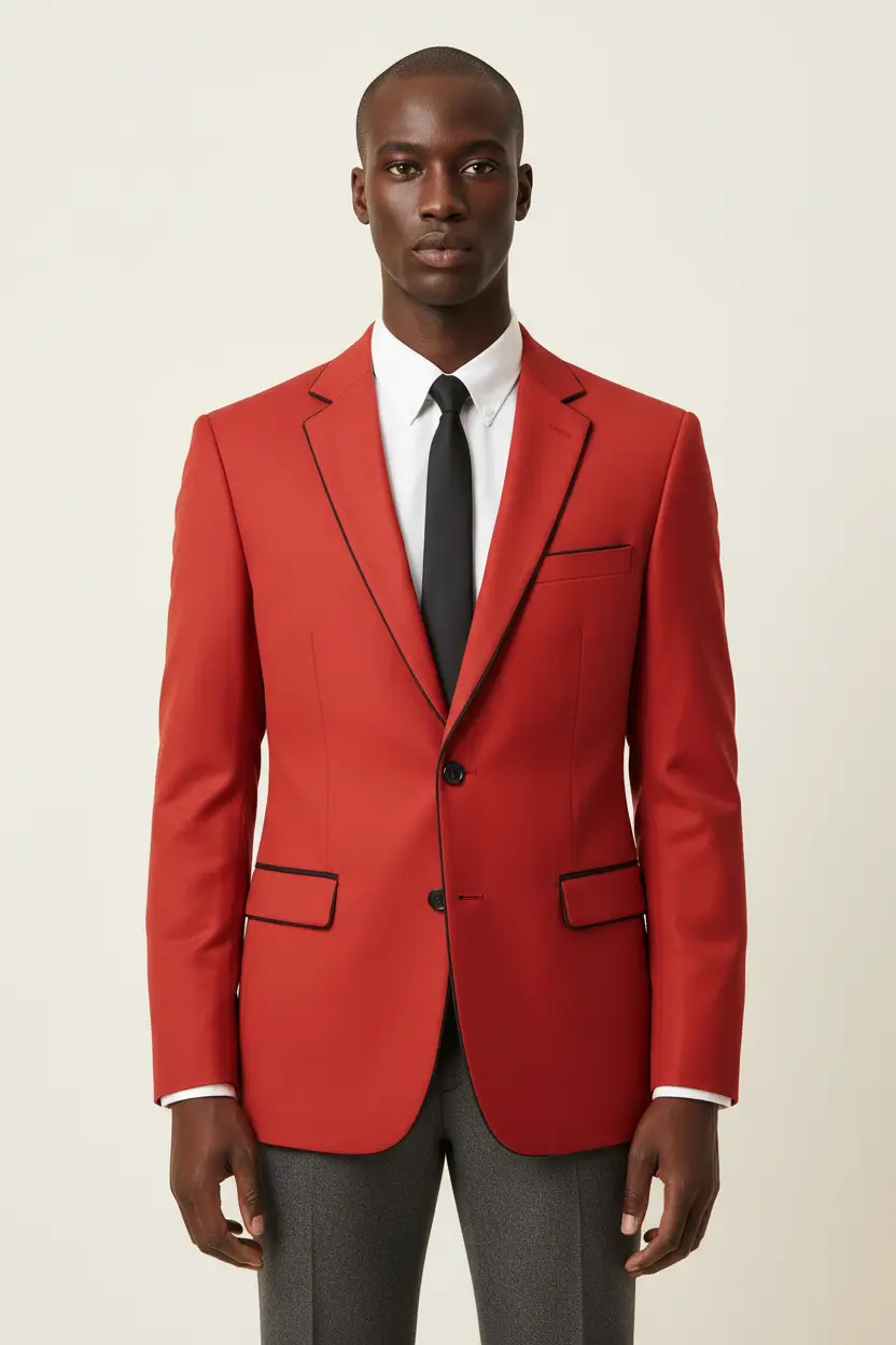 Men's Red Jacket Single Breasted Notch Lapel Image 1