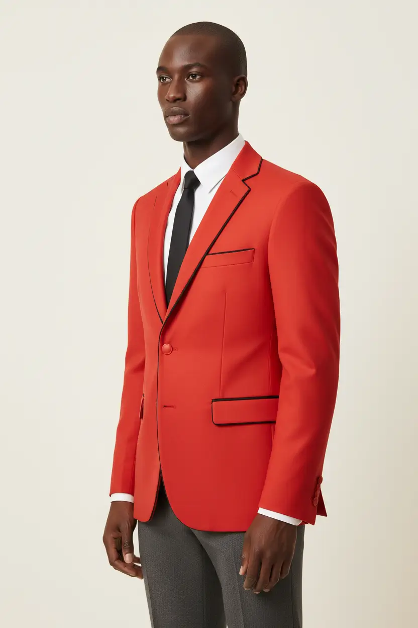 Men's Red Jacket Single Breasted Notch Lapel Image 2
