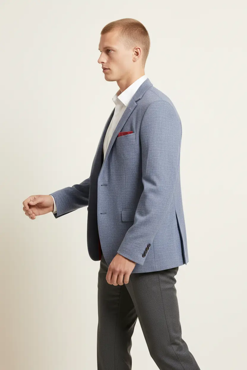 Men's Blue Jacket Single Breasted Two Button Image 2