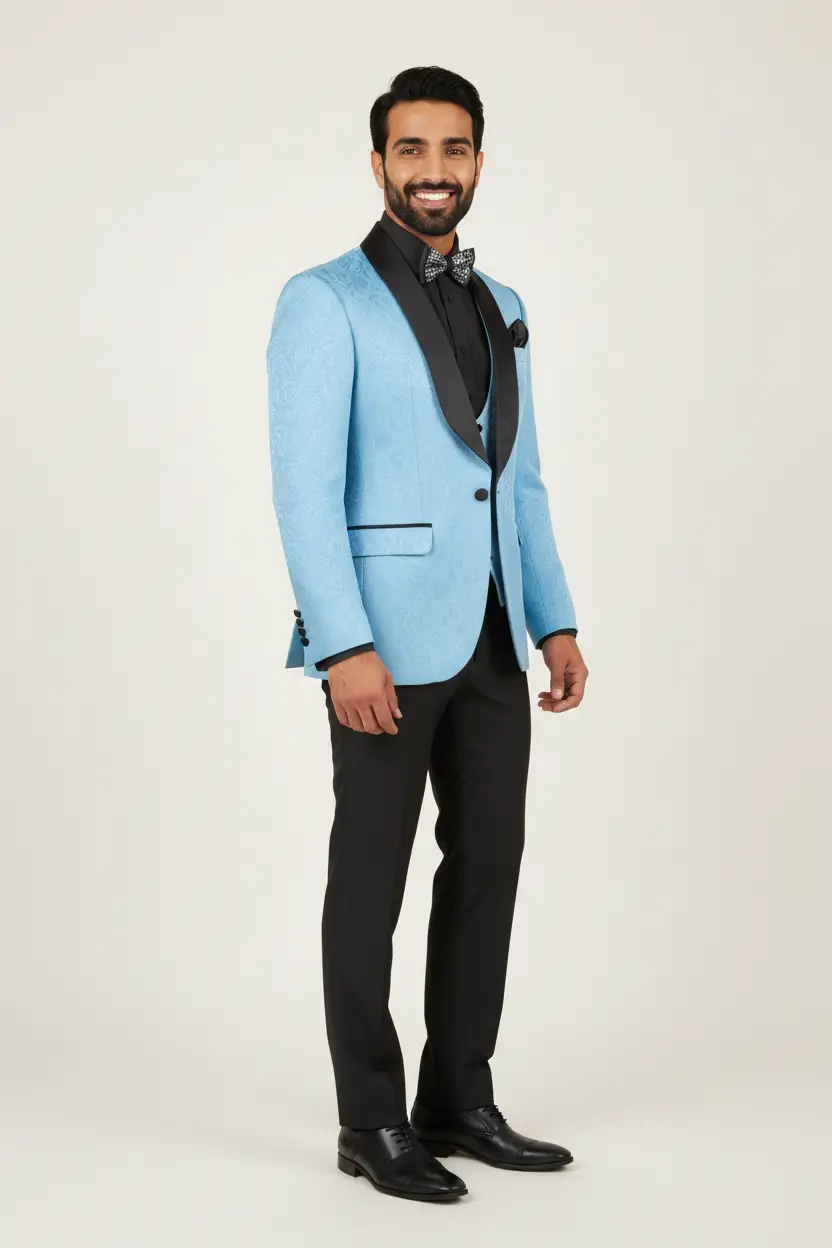 Men's Light Blue Tuxedo Slim Fit Vested Jacquard Image 2