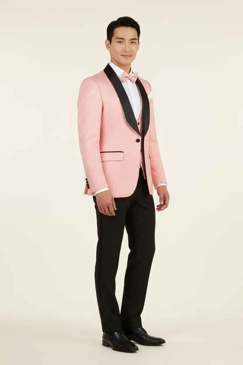 Men's Pink Tuxedo Slim Fit Vested Jacquard Image 2