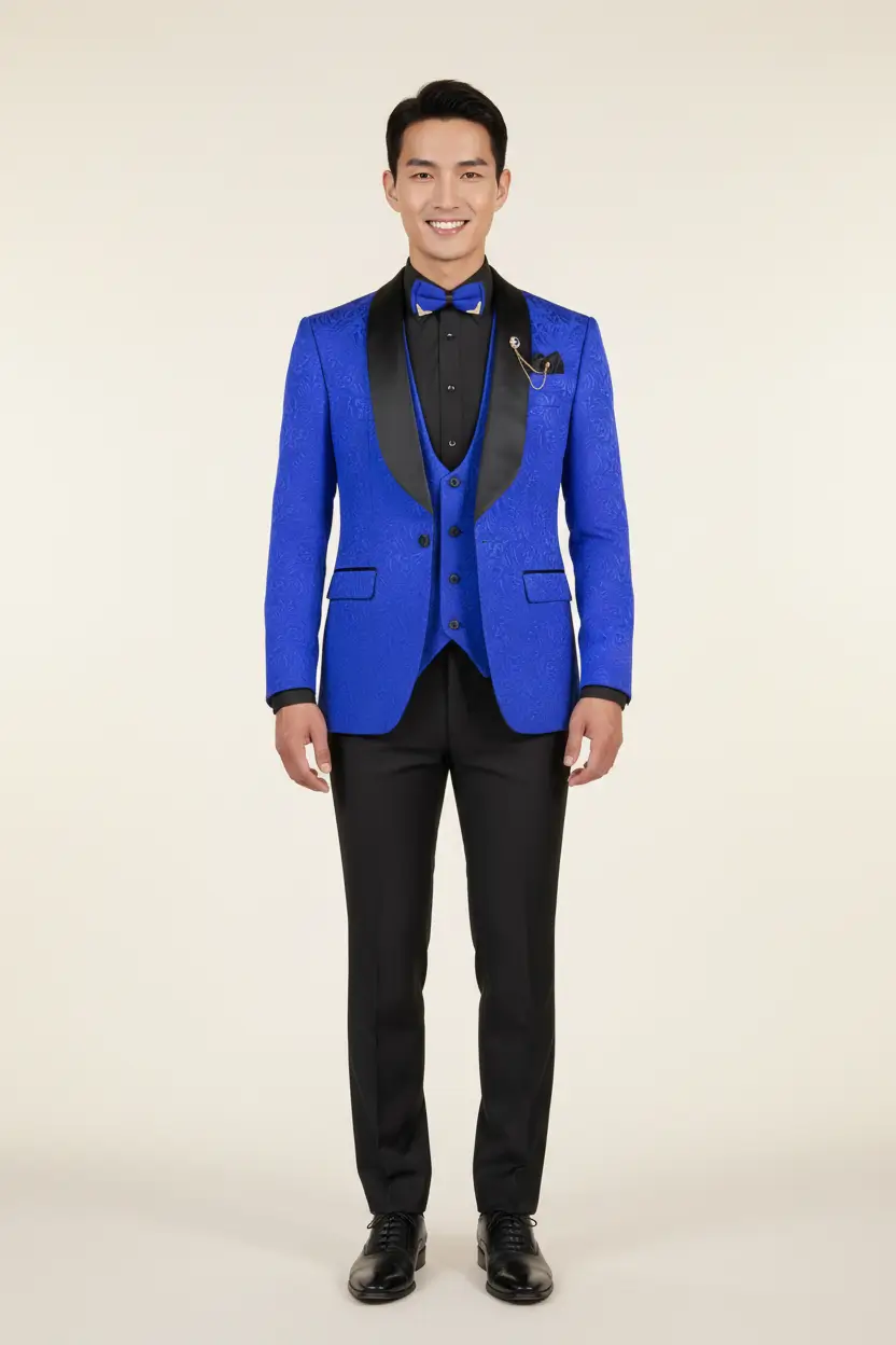 Men's Slim Fit Vested Jacquard Tuxedo Image 1