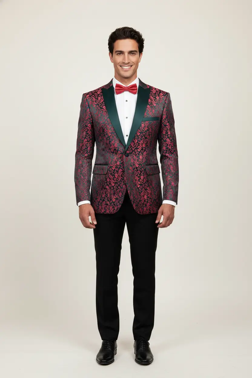 Black Red Tuxedo Peak Lapel