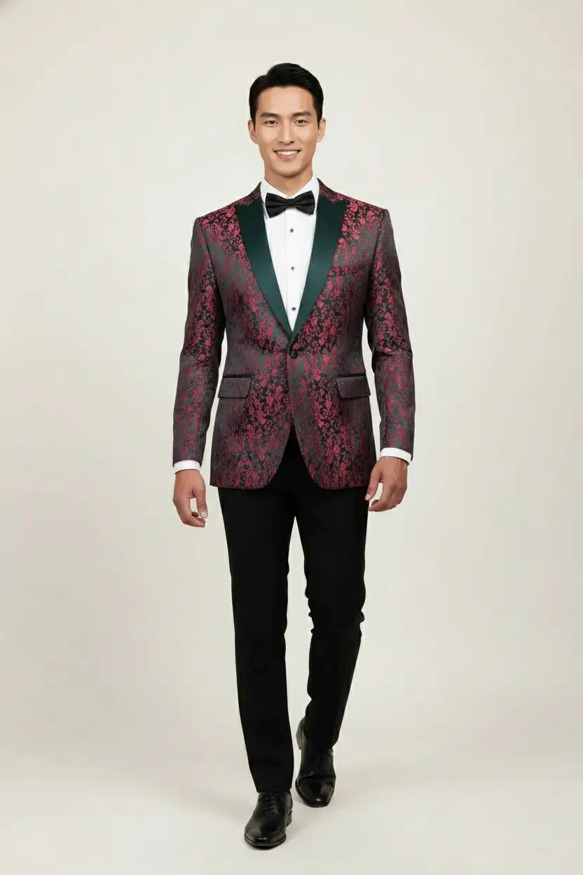 Black Red Tuxedo Peak Lapel Image 2