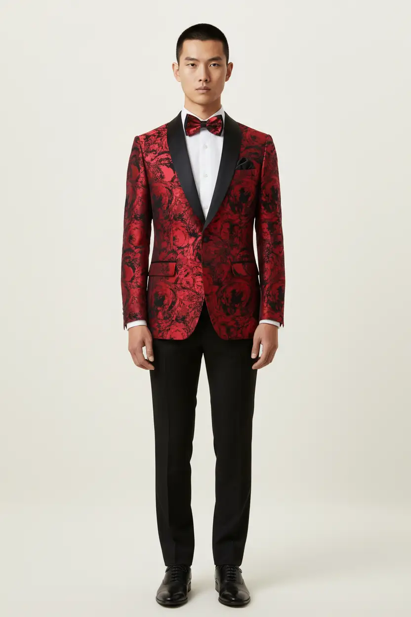 Men's Red Tuxedo Notch Lapel Two Button Image 1
