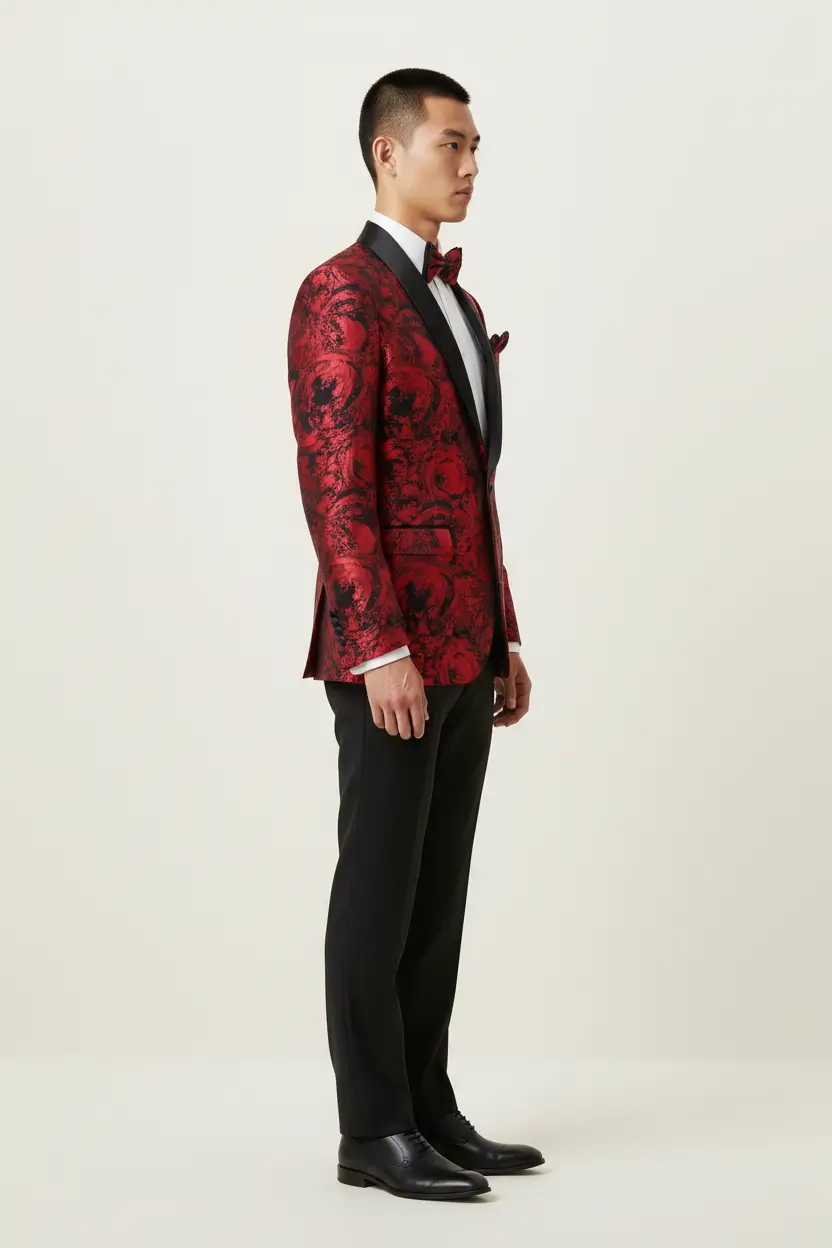 Men's Red Tuxedo Notch Lapel Two Button Image 2